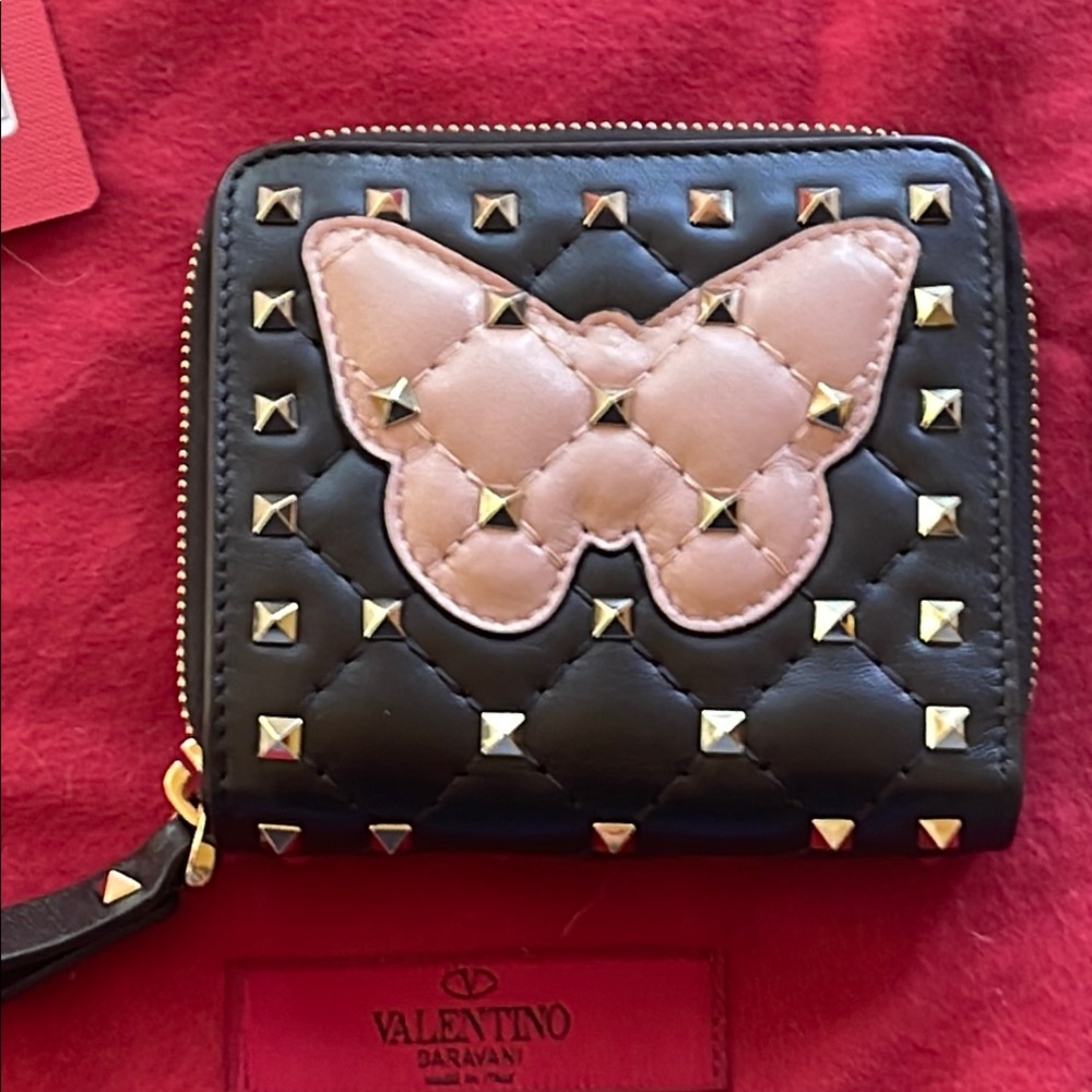 Valentino Black and Pink Studded Wallet